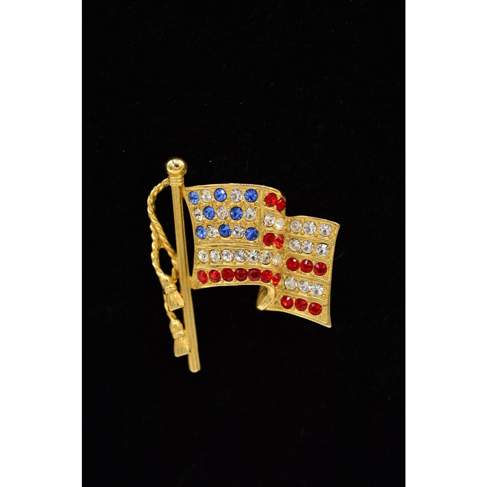 Napier Vintage American Flag Pin Brooch Usa Rhinestone Crystal Gold Signed Binj 15$